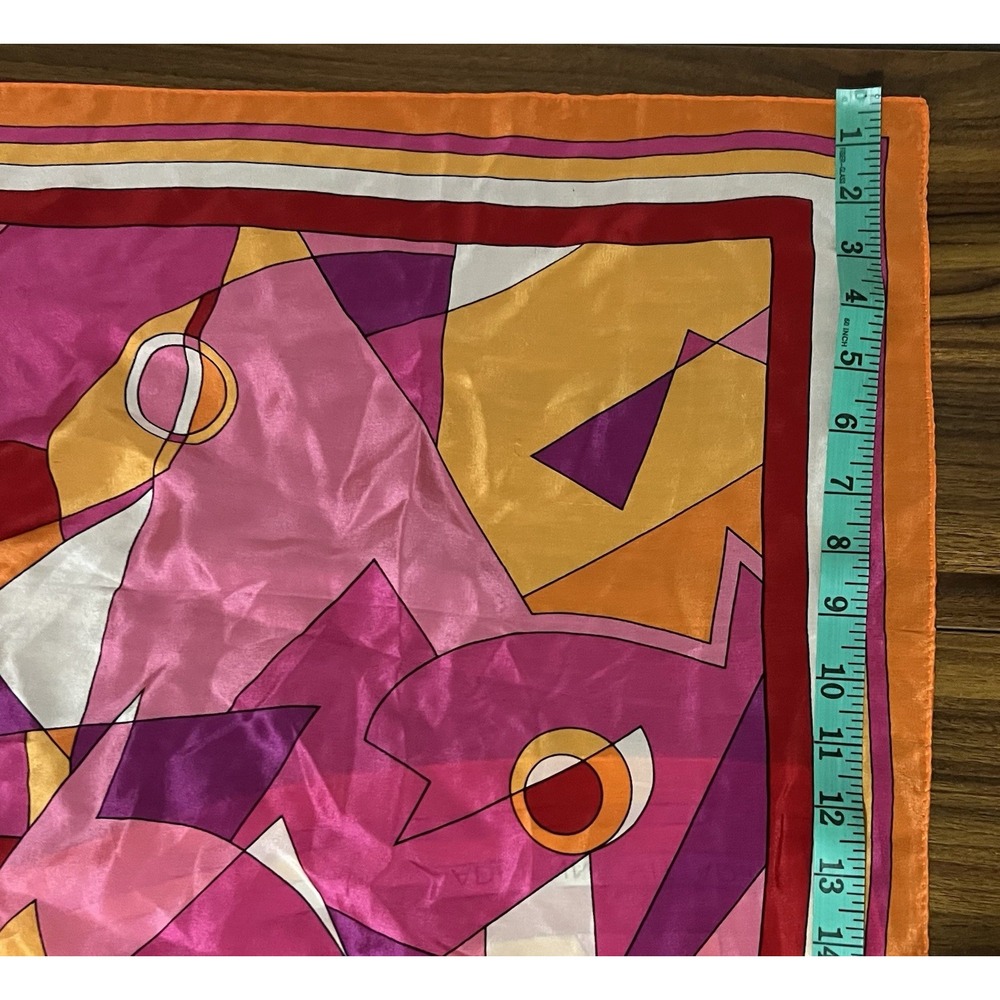Vtg scarf 80s Adrienne Vittadini Colorful Silk Scarf 35.25" geometric - Picture 10 of 11
